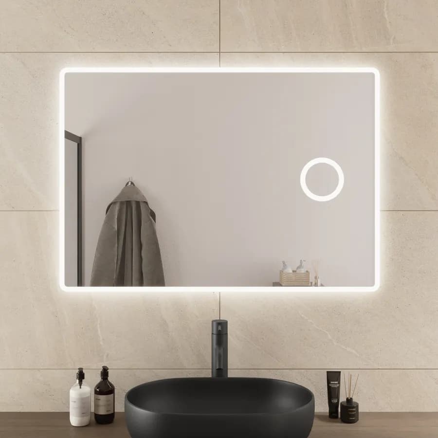 Specchio led 100x70 cm luce fredda con cornice satinata e ingranditore - Comet