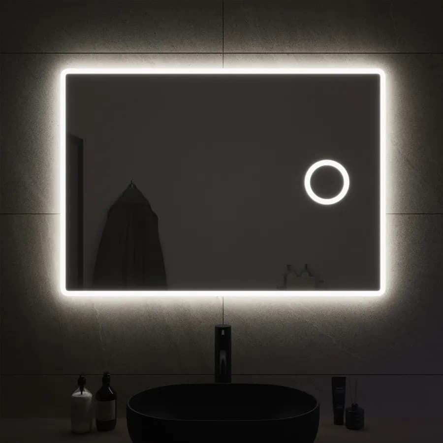 Specchio led 100x70 cm luce fredda con cornice satinata e ingranditore - Comet