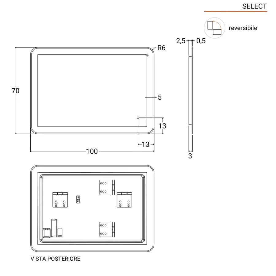 Specchio led 100x70 cm a luce fredda con accensione touch - Select