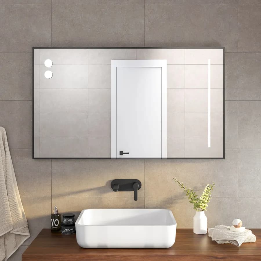 Specchio led 120 x 70 cm con lampade a sfera in alluminio nero - Nivis