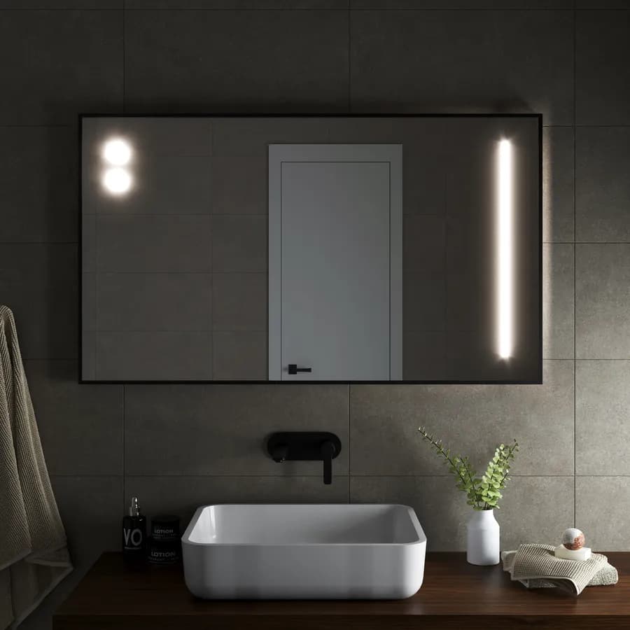 Specchio led 120 x 70 cm con lampade a sfera in alluminio nero - Nivis