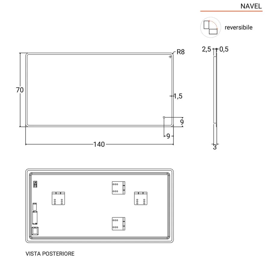 Specchio led 140x70 cm luce fredda con accensione touch - Navel