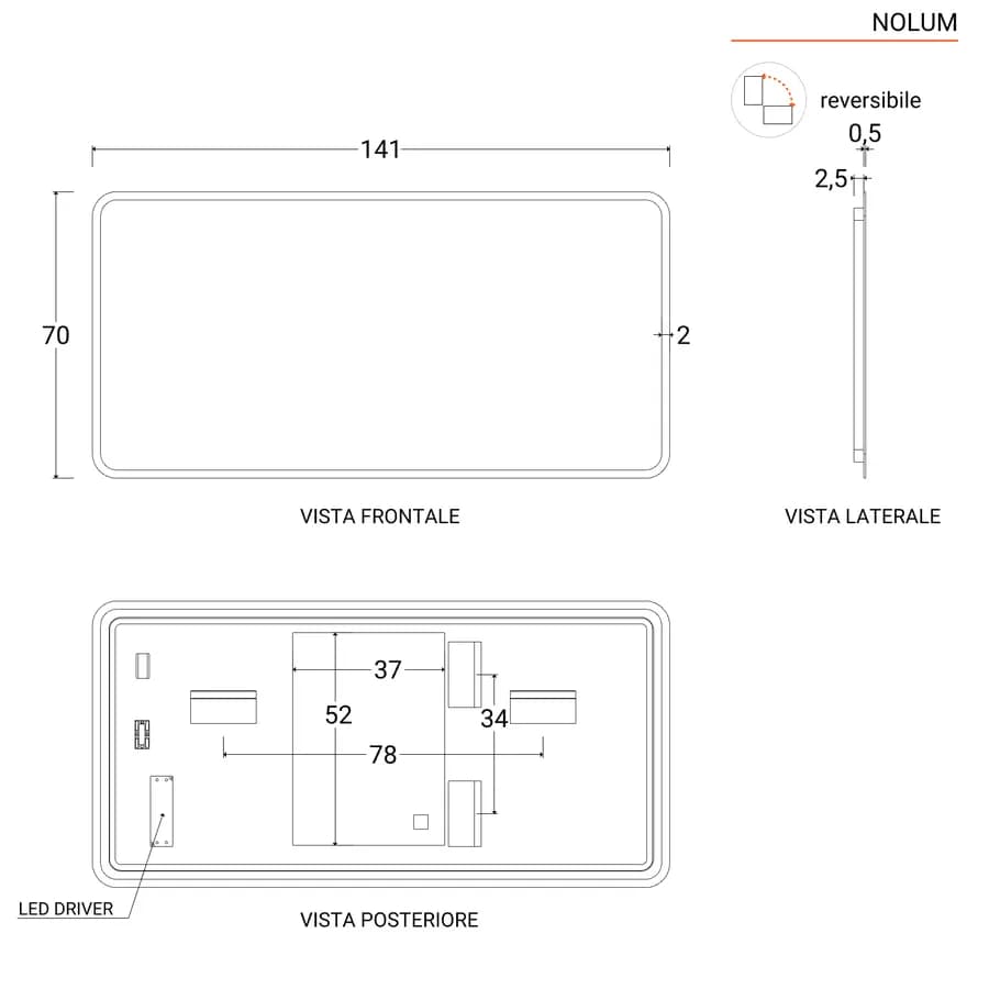 Specchio led 141 x 70 cm anti-appannamento - Nolum