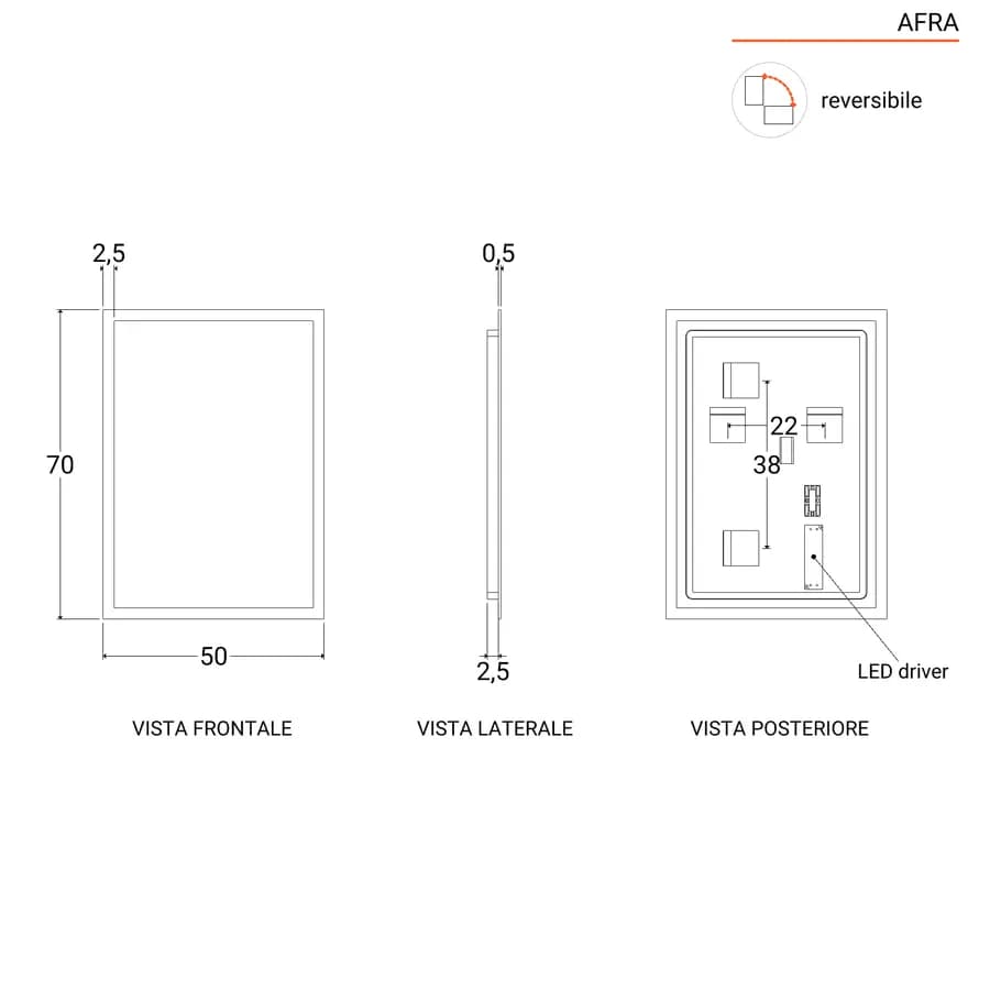 Specchio led 50 x 70 cm reversibile - Afra
