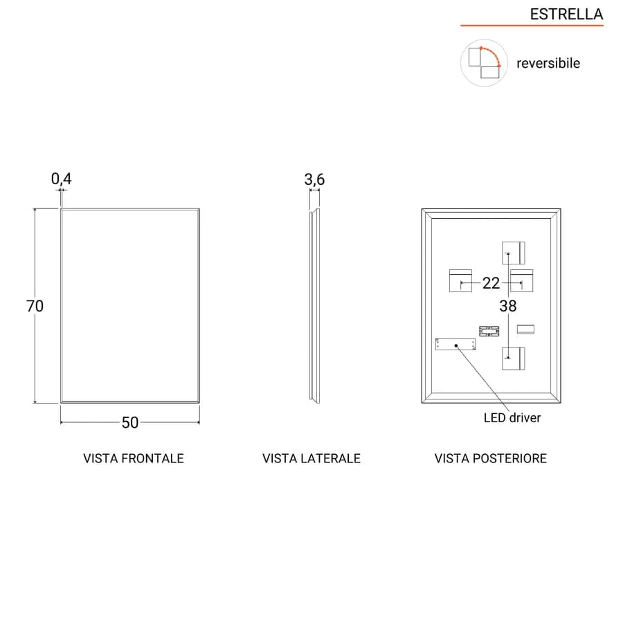 Specchio led 50 x 70 cm reversibile bianco opaco retroilluminato - Estrella