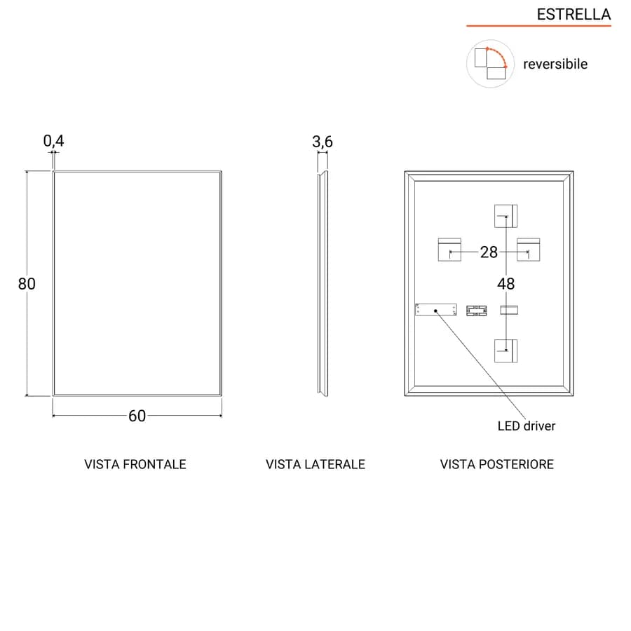 Specchio led 60 x 80 cm reversibile oro spazzolato retroilluminato - Estrella