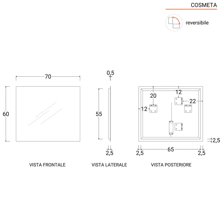 Specchio led 60x70 cm luce fredda reversibile - Cosmeta
