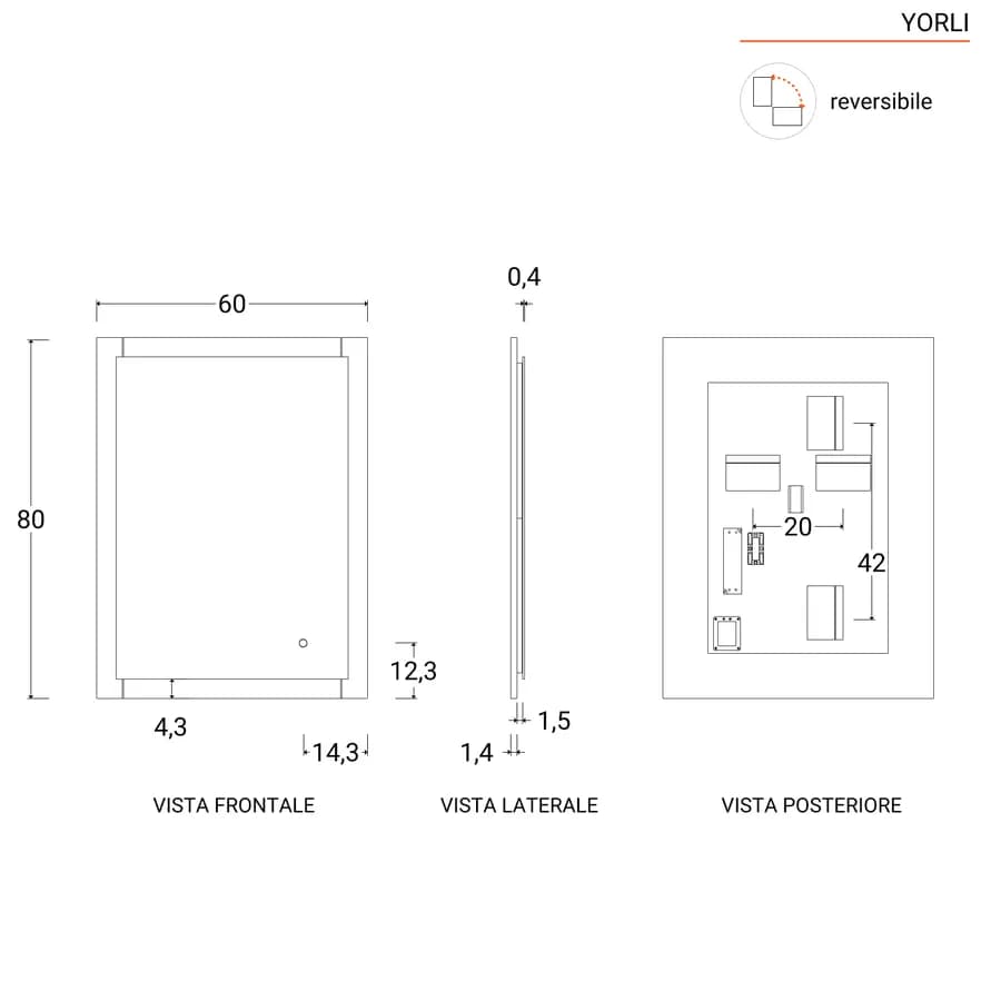 Specchio led 60x80 cm bianco opaco con accensione touch - Yorli