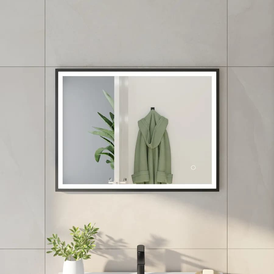 Specchio led 60x80 cm con cornice nera accensione touch - Atego