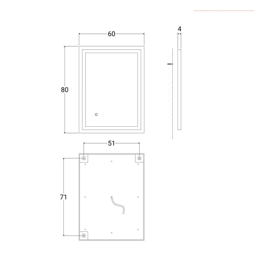 Specchio led 60x80 cm con cornice nera accensione touch - Atego