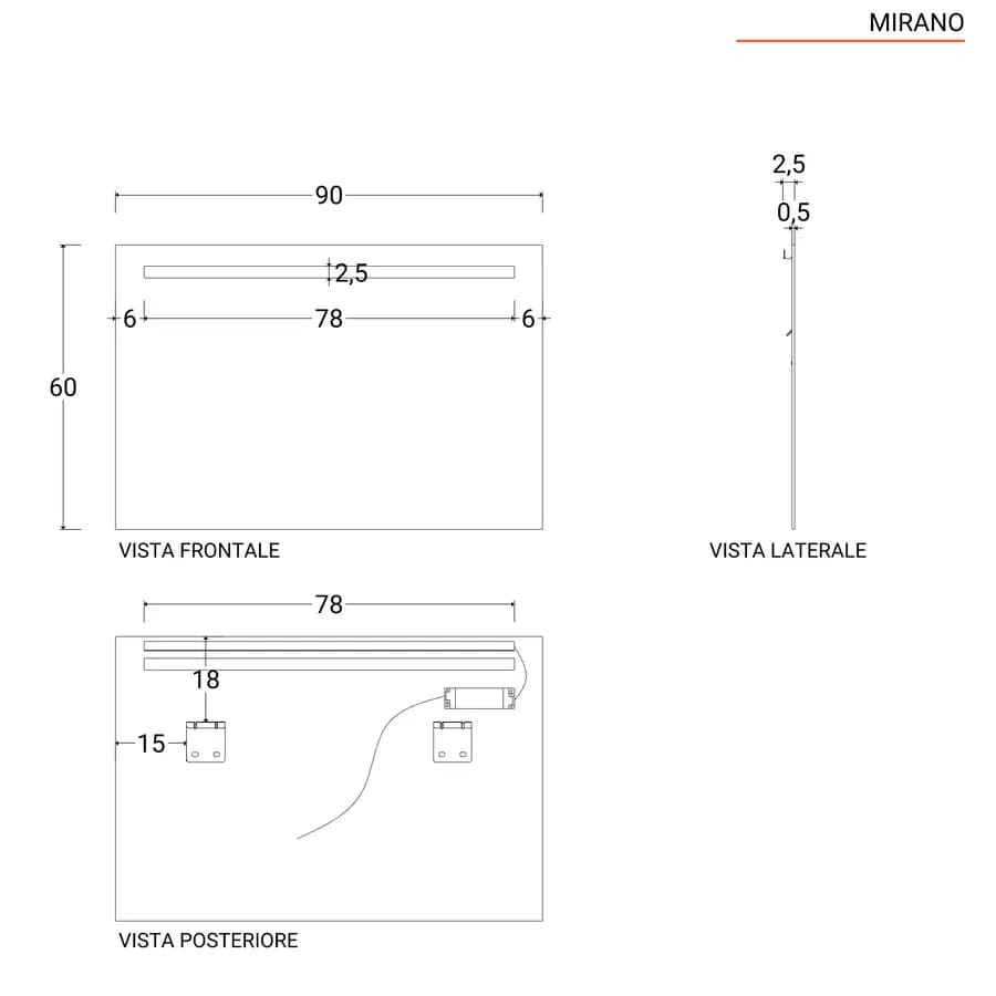 Specchio led 90x60 cm luce fredda con fascia superiore - Mirano