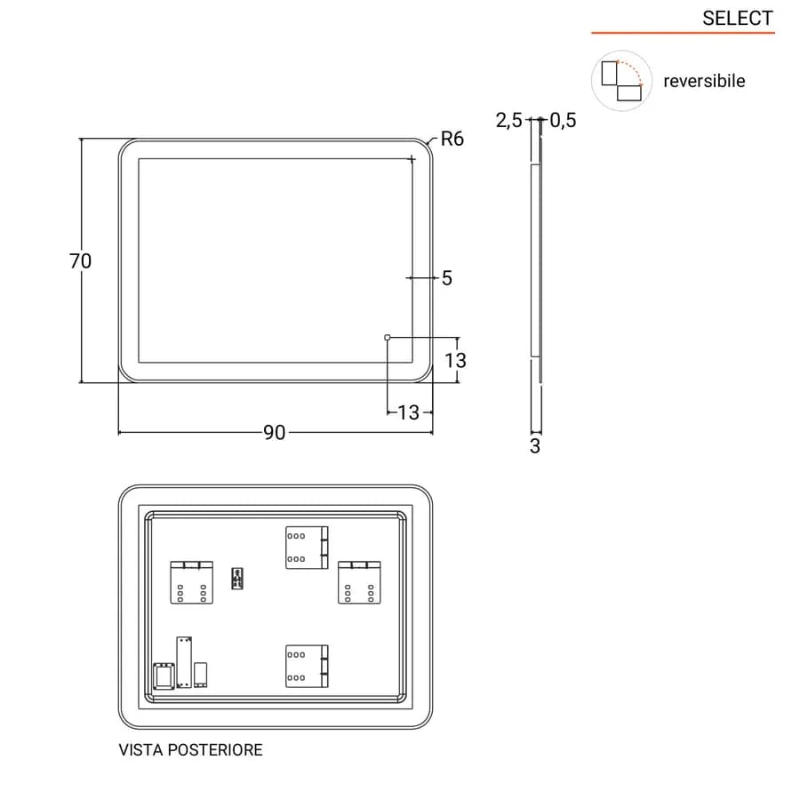 Specchio led 90x70 cm a luce fredda con accensione touch - Select