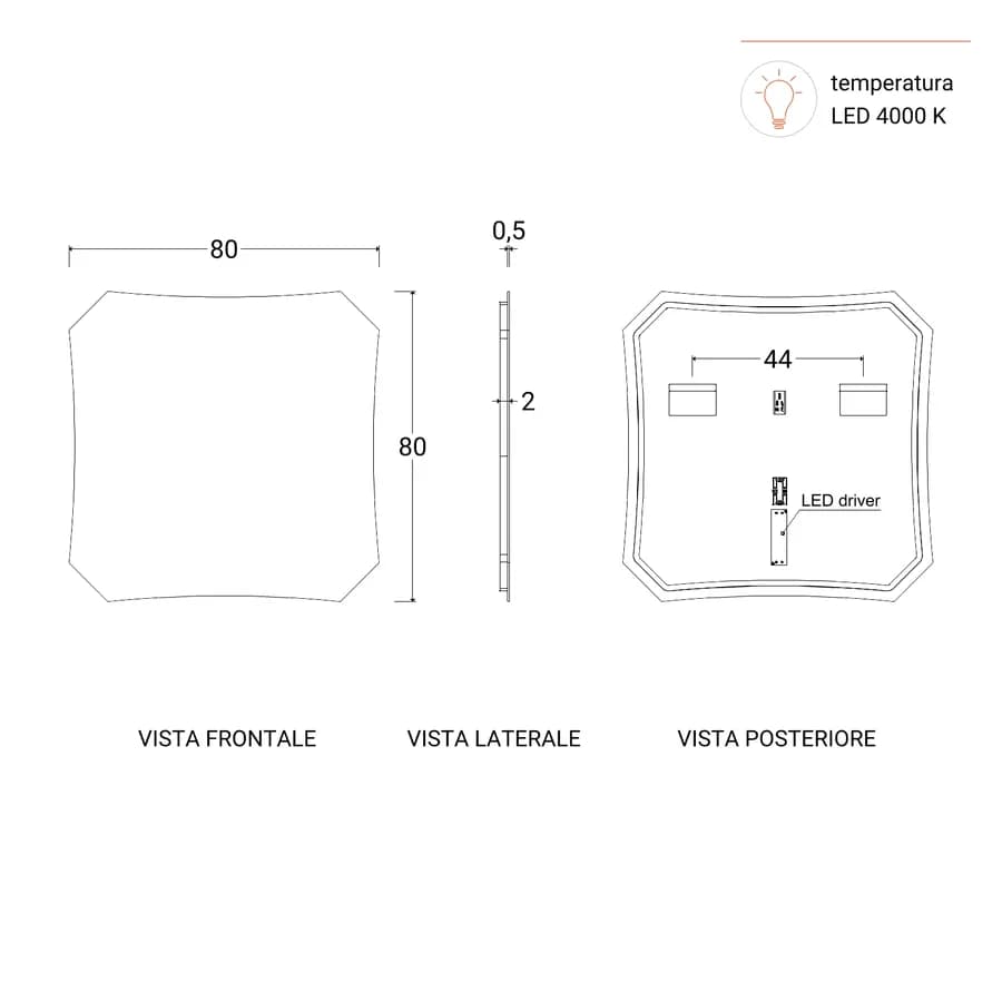 Specchio led da bagno 80 x 80 cm - Vistro