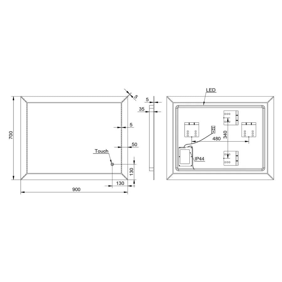 Specchio led 70x90 cm luce fredda reversibile e accensione touch - Juice