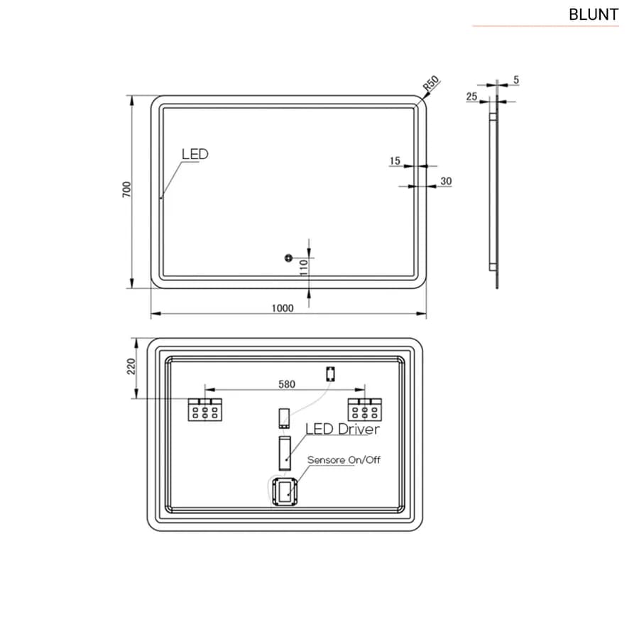Specchio led 100x70 cm accensione touch - Blunt