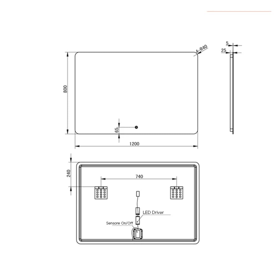 Specchio led 120x80 cm filo lucido accensione touch - Replay