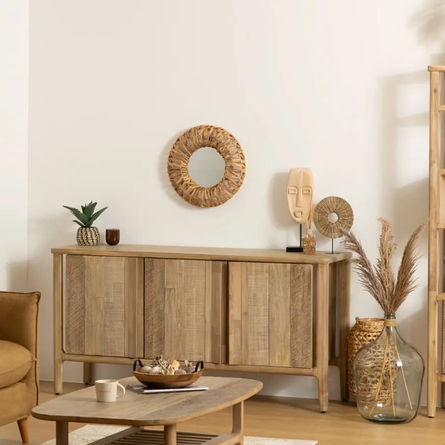 Specchio rotondo 45 cm con cornice intrecciata in corda naturale