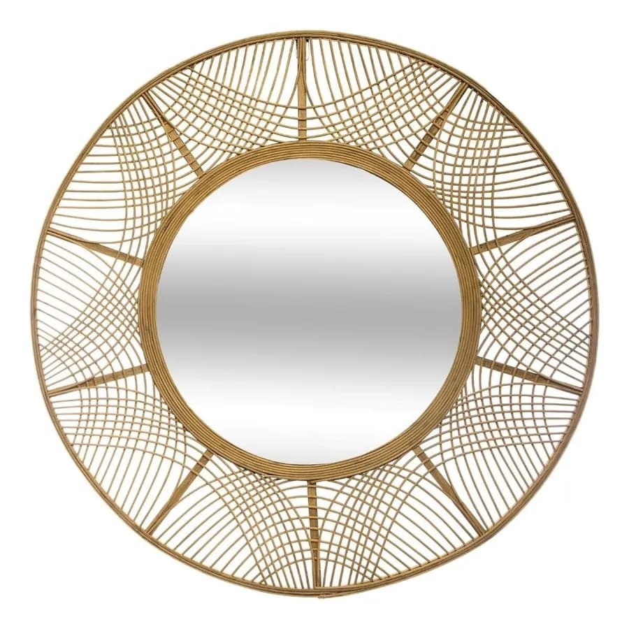Specchio rotondo 90 cm con cornice in legno naturale di bambù