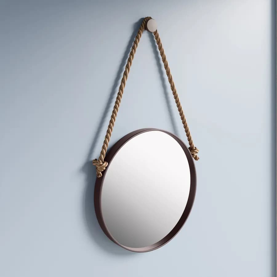 Specchio decorativo 50 cm con cornice marrone e gancio in corda - Wiki