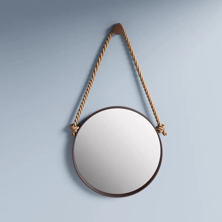 Specchio decorativo 50 cm con cornice marrone e gancio in corda - Wiki