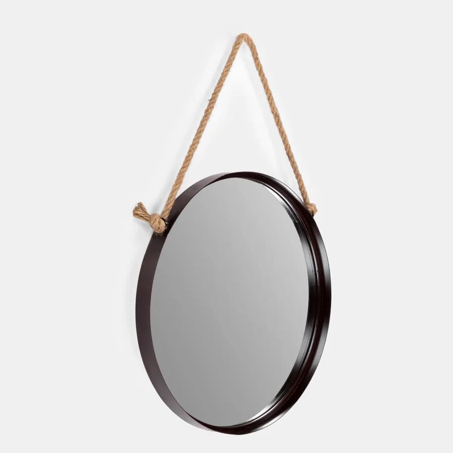 Specchio decorativo 50 cm con cornice marrone e gancio in corda - Wiki