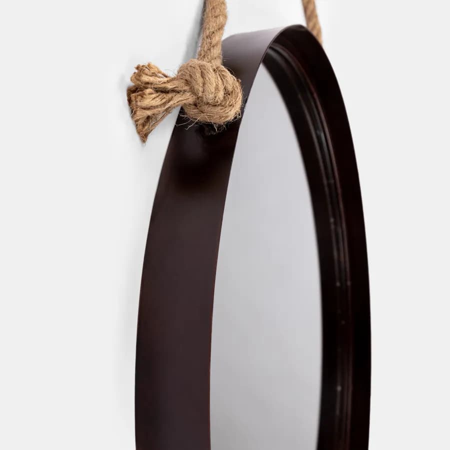 Specchio decorativo 50 cm con cornice marrone e gancio in corda - Wiki
