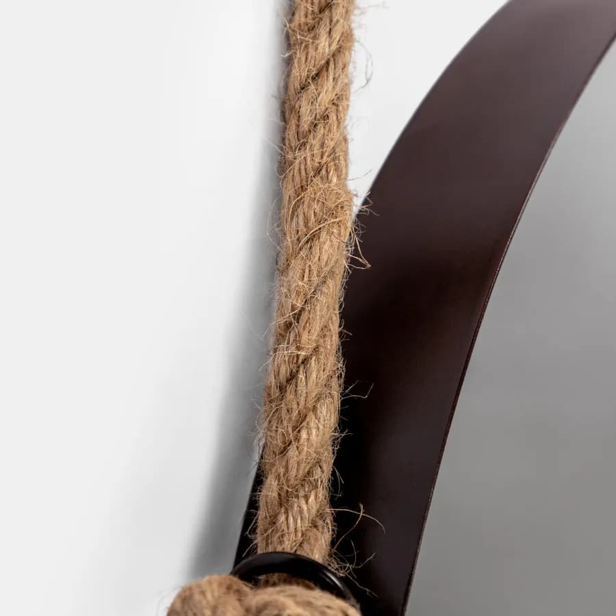 Specchio decorativo 50 cm con cornice marrone e gancio in corda - Wiki