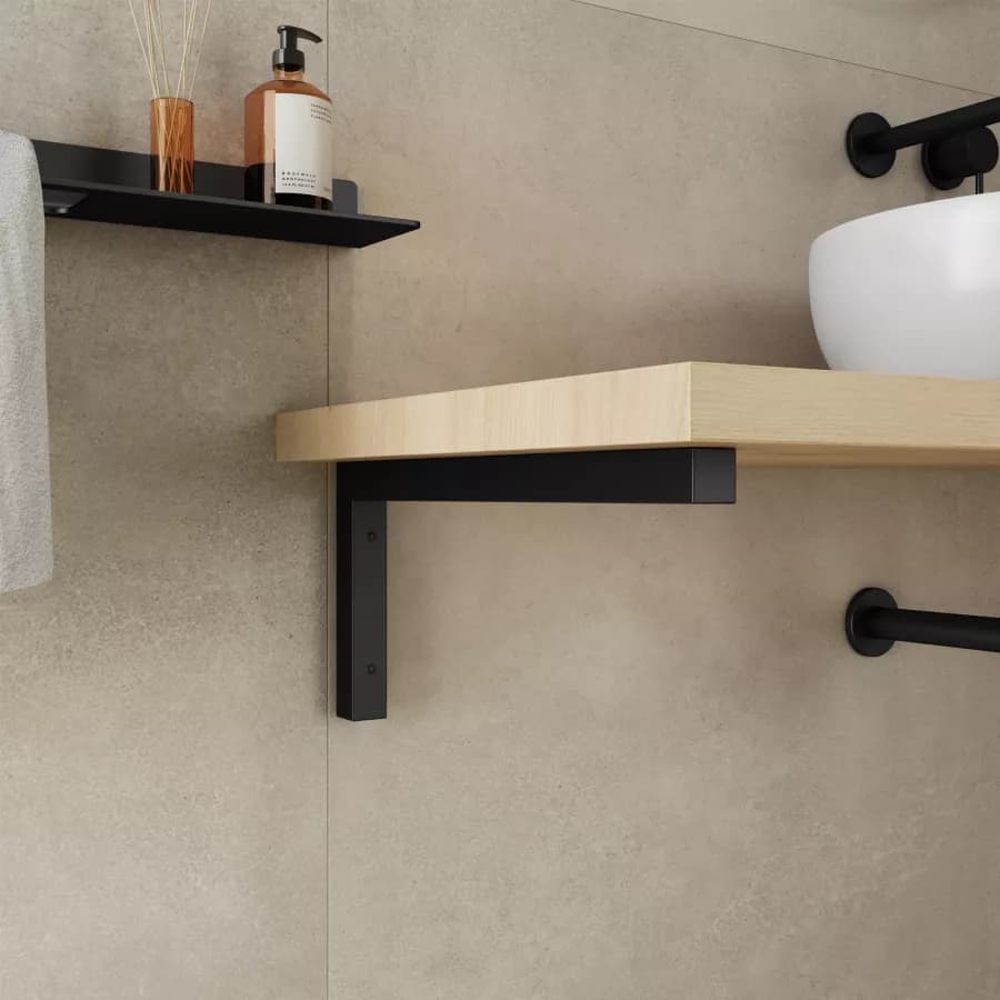 Staffa a L 44x20 h cm in metallo nero opaco per mensoloni bagno sospesi