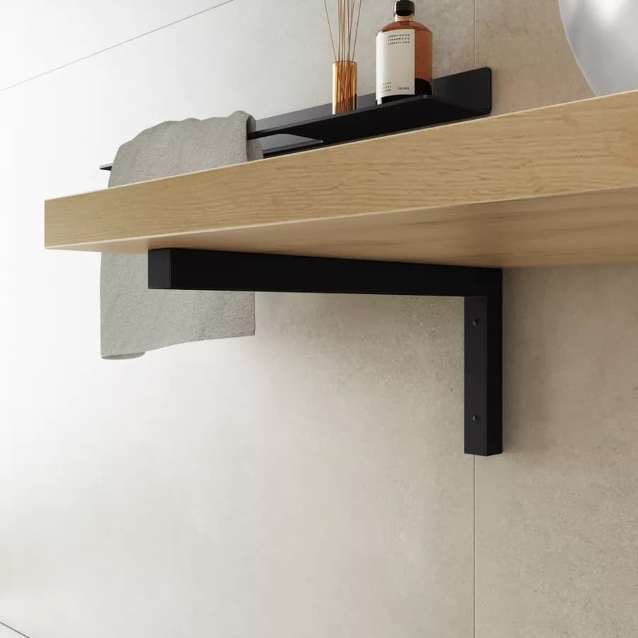 Staffa a L 44x20 h cm in metallo nero opaco per mensoloni bagno sospesi