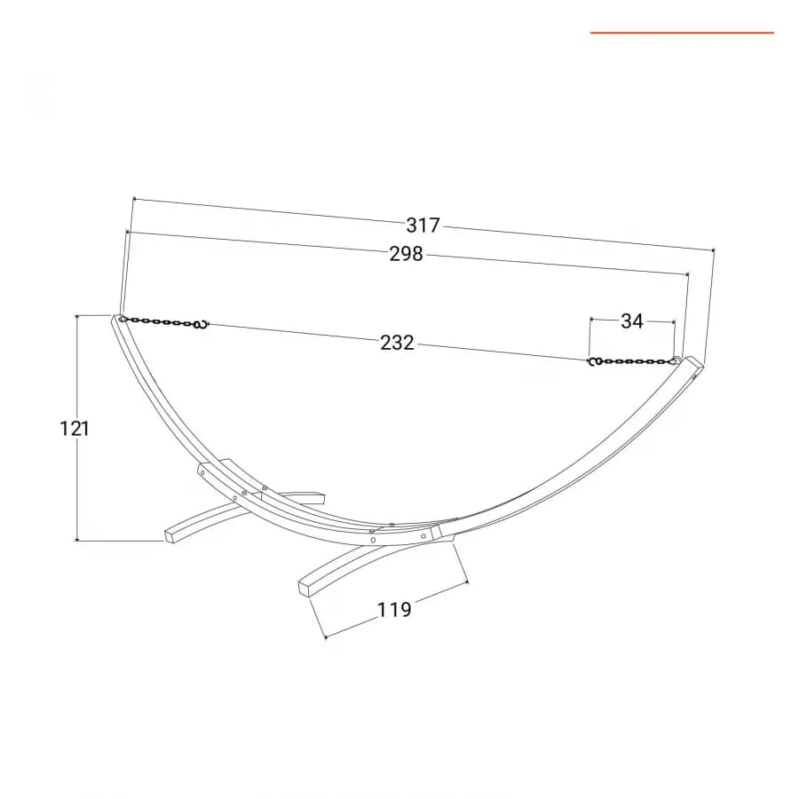 Supporto per amaca da giardino 317x119x121h cm in legno naturale