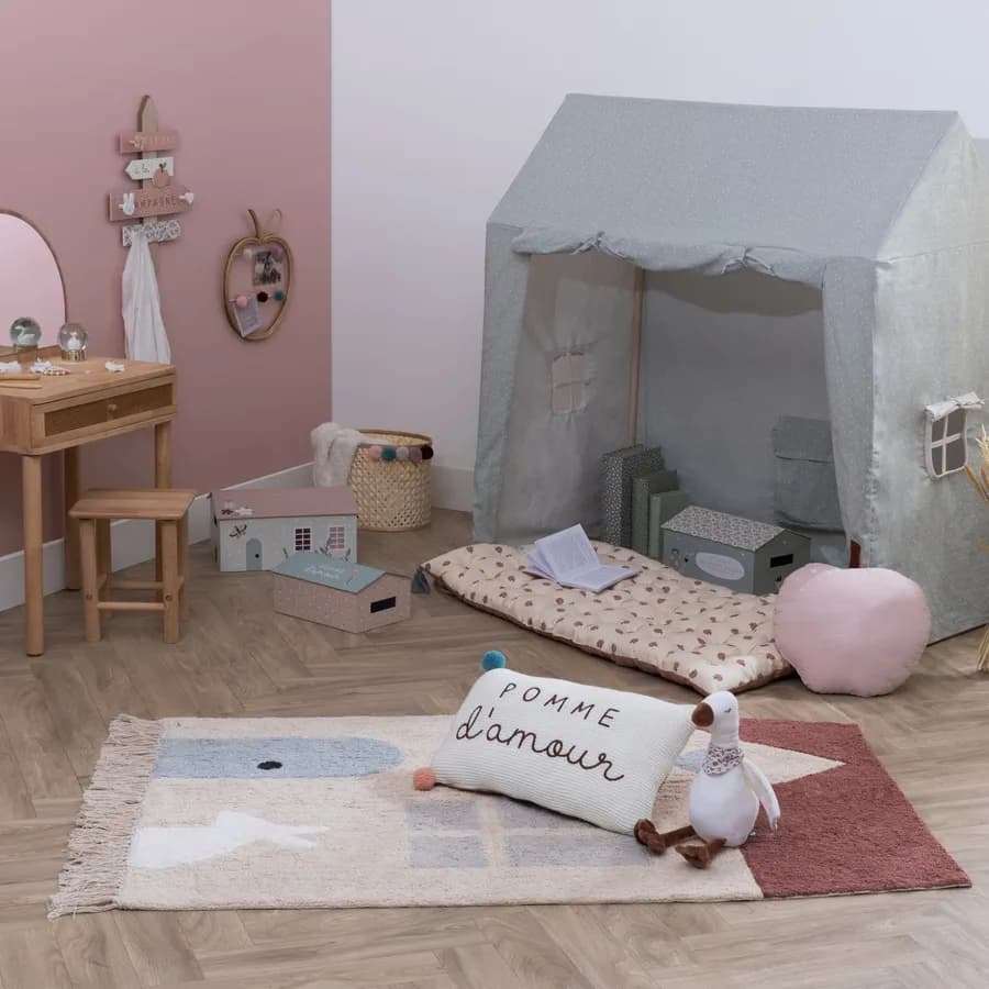 Tappeto 150x100 cm a forma di casa in corone beige - Kids