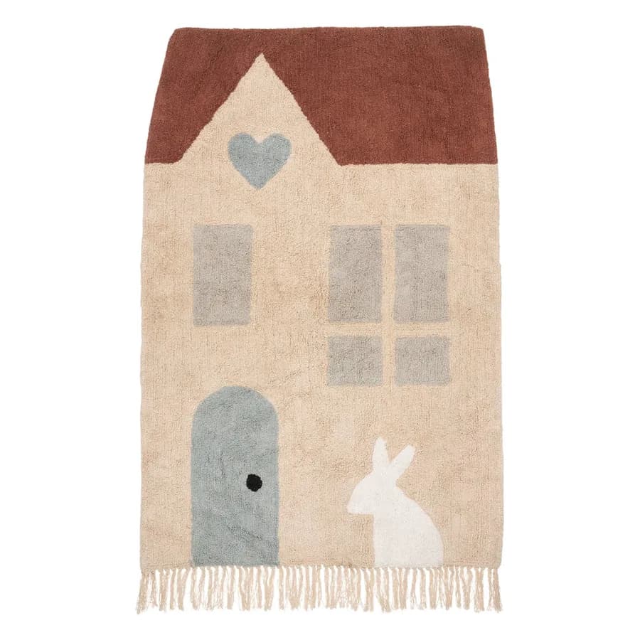 Tappeto 150x100 cm a forma di casa in corone beige - Kids