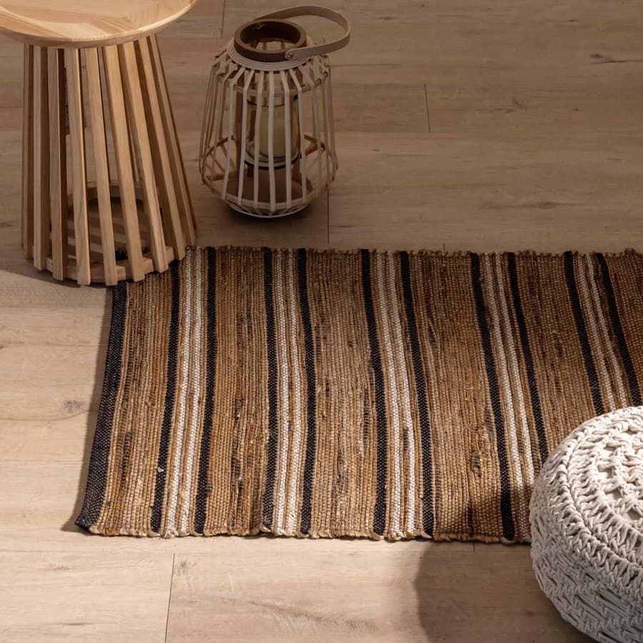 Tappeto 170x120 cm fantasia a righe in juta e cotone naturale