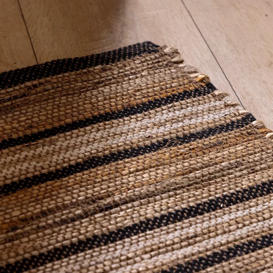 Tappeto 170x120 cm fantasia a righe in juta e cotone naturale