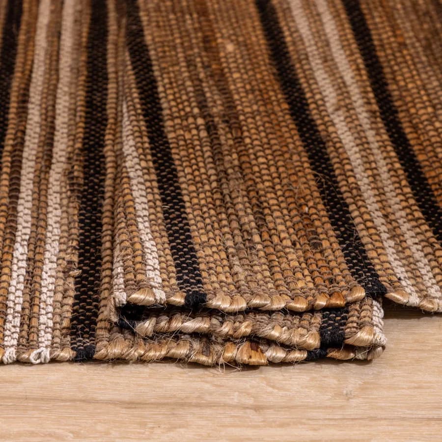 Tappeto 170x120 cm fantasia a righe in juta e cotone naturale