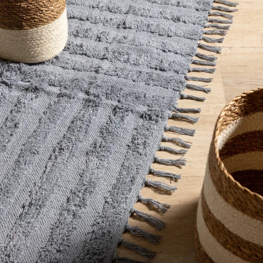 Tappeto 170x120 cm in cotone a righe grigio