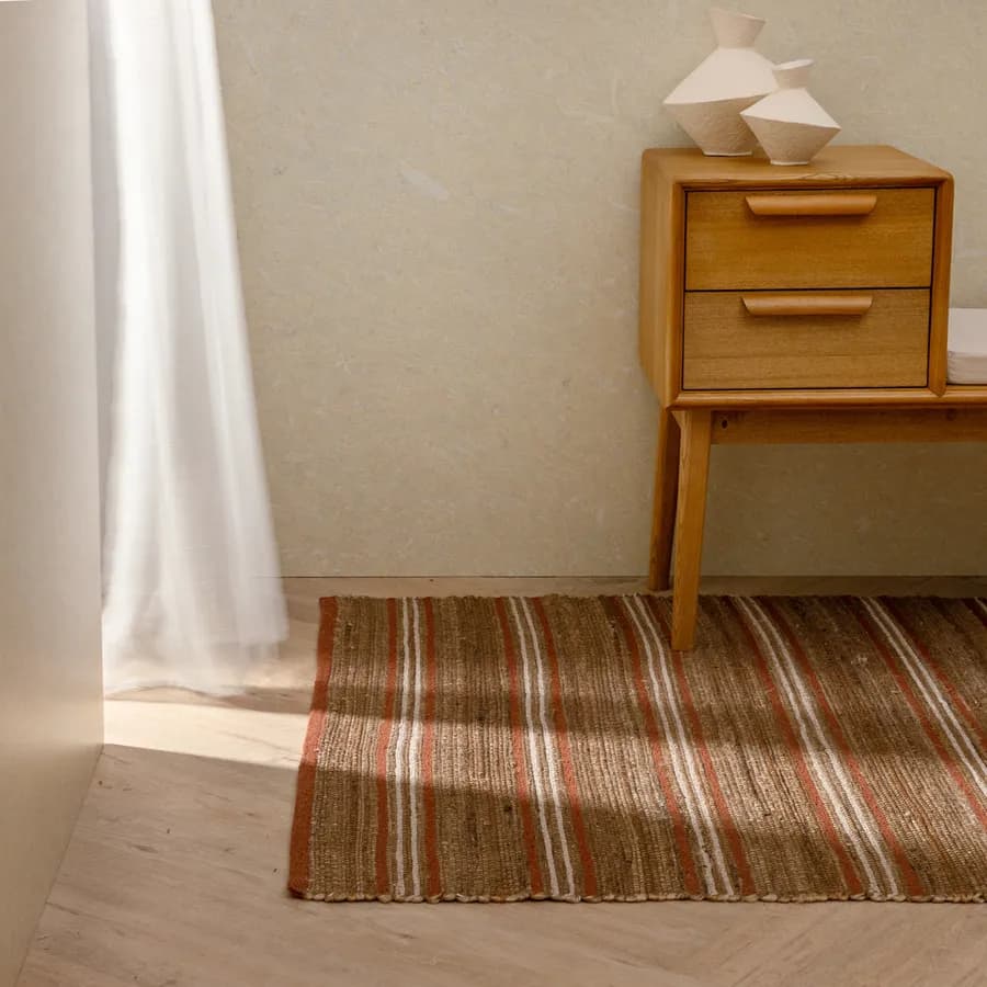 Tappeto 170x120 cm in cotone e juta naturale a righe color mattone