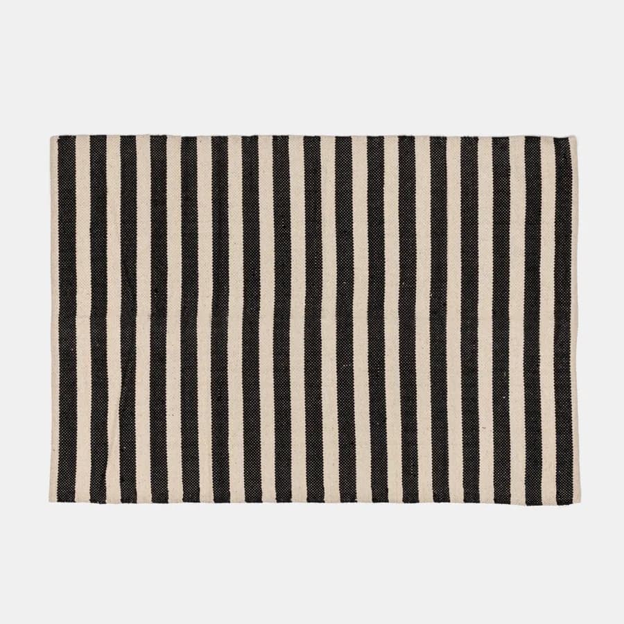 Tappeto 170x120 cm in cotone nero a strisce