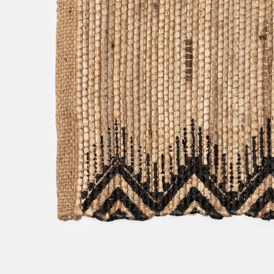 Tappeto da esterno o interno 170x120 cm in juta e cotone naturale con fantasia geometrica nera