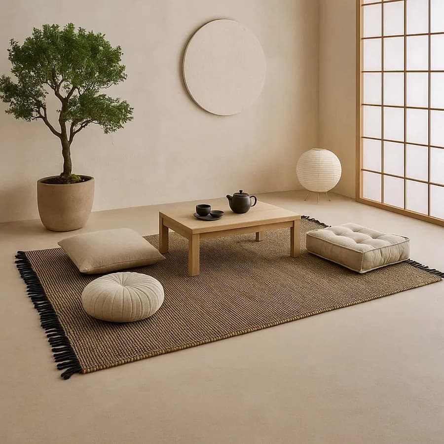 Tappeto 170x120 cm in juta e cotone naturale effetto intreccio con frange nere