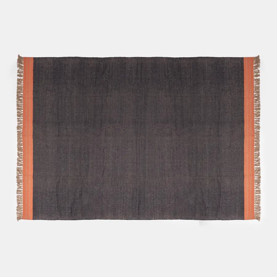 Tappeto 200x30 cm in cotone blu scuro e arancione con frange