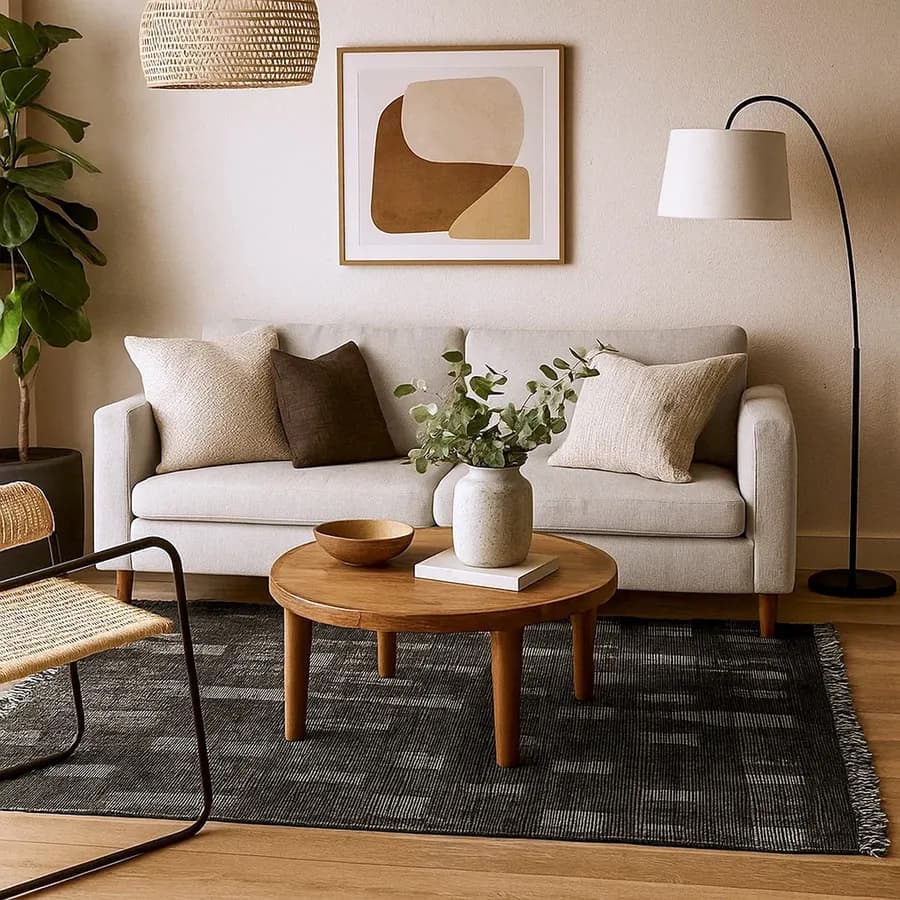 Tappeto 210x150 cm in cotone nero con frange