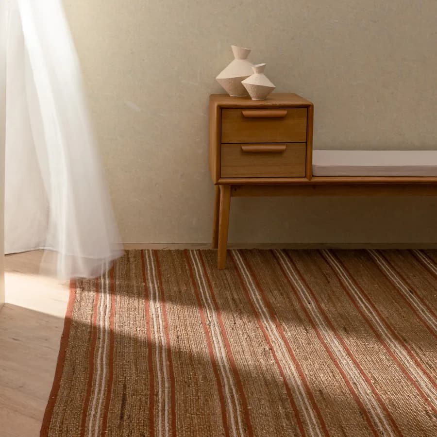 Tappeto 300x200 cm in cotone e juta naturale a righe color mattone