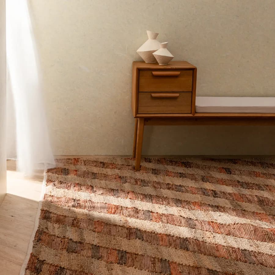 Tappeto 300x200 cm in cotone e juta naturale a righe ruggine