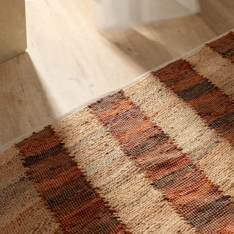 Tappeto 300x200 cm in cotone e juta naturale a righe ruggine