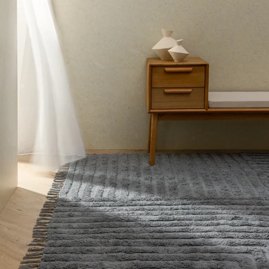 Tappeto 350x250 cm a righe in cotone grigio