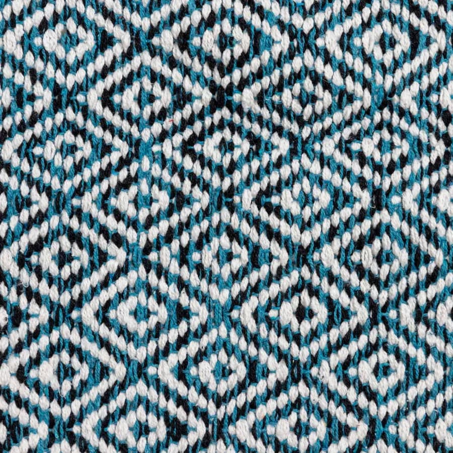 Tappeto 60x90 cm in cotone azzurro con frange e disegno geometrico