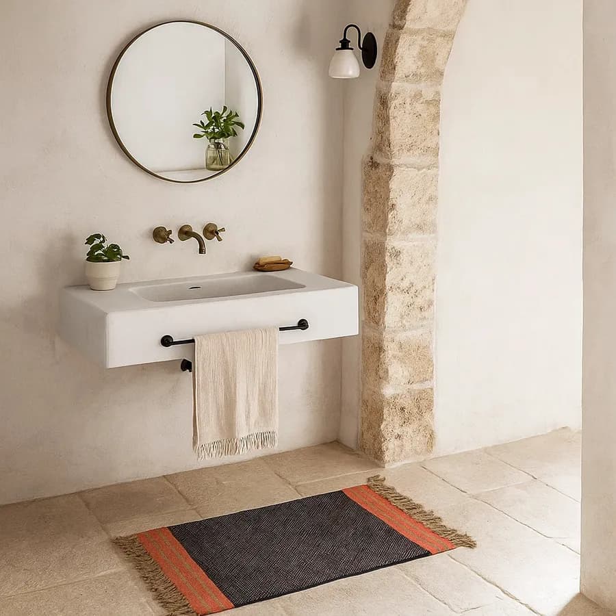 Tappeto 60x90 cm in cotone blu scuro e arancione con frange