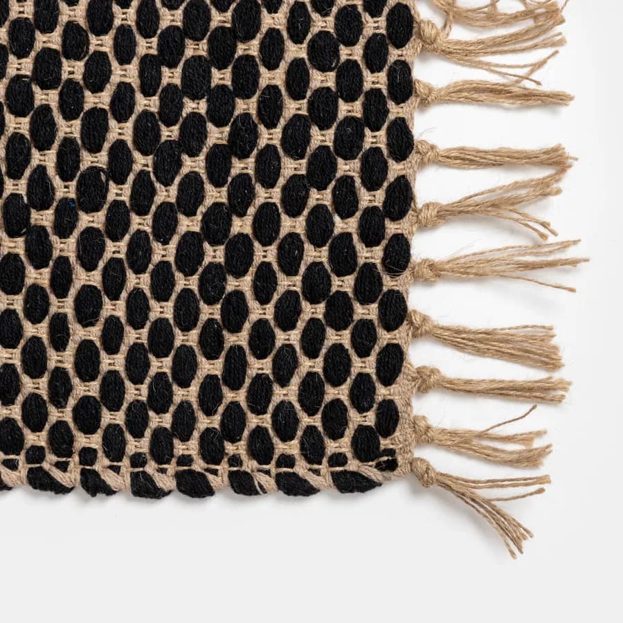 Tappeto 60x90 cm in cotone e juta naturale e nero con frange