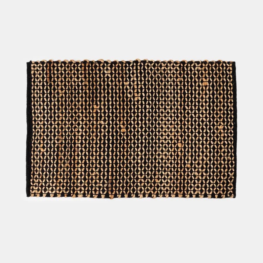 Tappeto 60x90 cm in cotone e juta naturale nero intrecciato